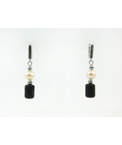 Exclusive earrings "Venice" Pearls, lava barrel