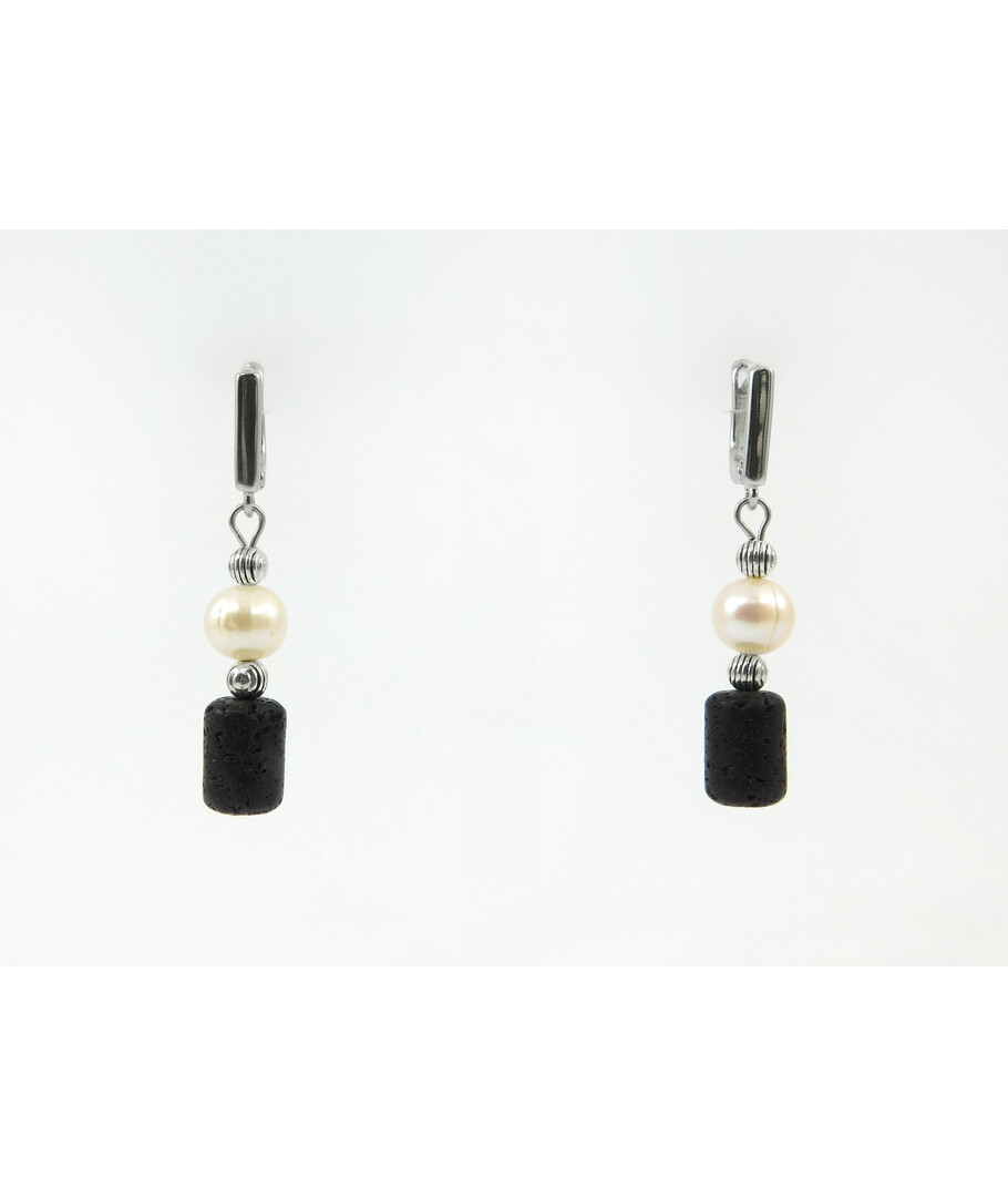 Exclusive earrings "Venice" Pearls, lava barrel