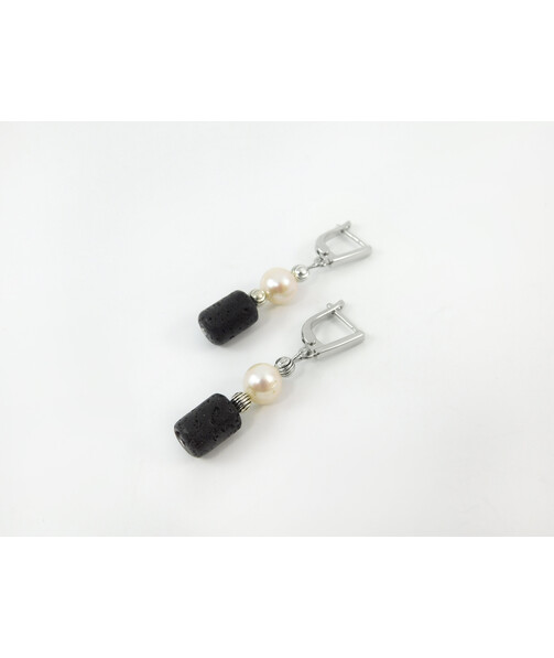 Exclusive earrings "Venice" Pearls, lava barrel