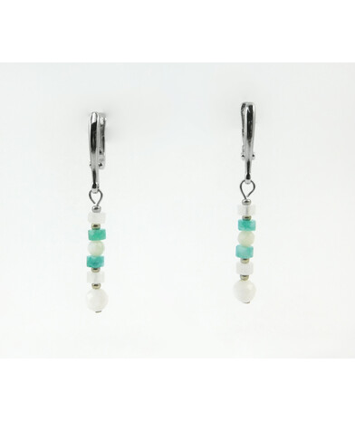 Exclusive earrings Adular, facet, Rock crystal, Amazonite rondel