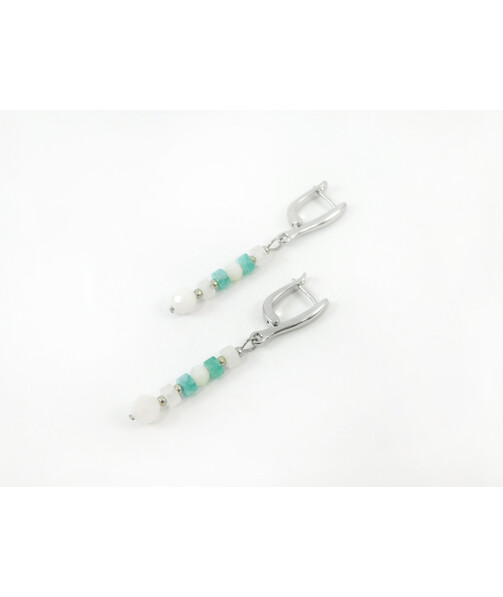 Exclusive earrings Adular, facet, Rock crystal, Amazonite rondel