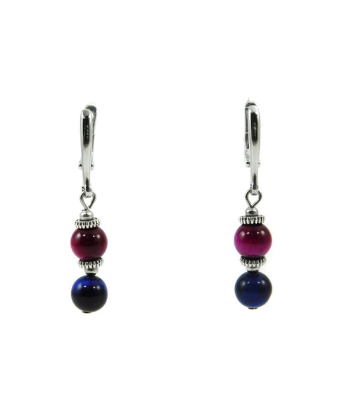 Exclusive earrings "Hutsul motifs" Cat's eye, Tiger's eye blue