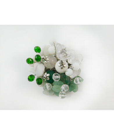 Brooch "White dew" White agate, Rock crystal, Jade, crumb