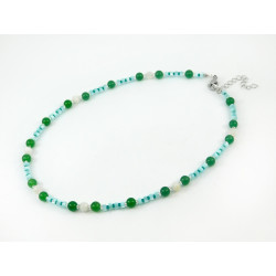 Exclusive necklace "Ilta" Chrysoprase, Adulyar facet, Mother-of-pearl rondel
