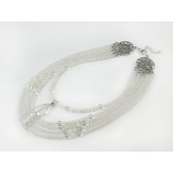 Exclusive necklace "Viola" Rock crystal, rondel, pendant, Adular, 5 rows
