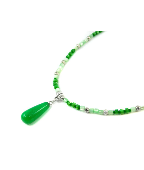 Exclusive necklace "Ilta" chrysoprase pendant, mother-of-pearl rondel green, cylinder