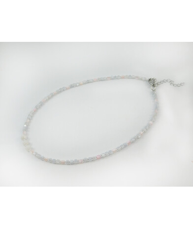 Exclusive necklace "Ilta" Adulyar facet, mother-of-pearl rondel gray, pink