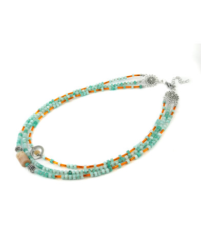 Exclusive necklace "Mena" Amazonite rondel, Solar log stone, 3 rows