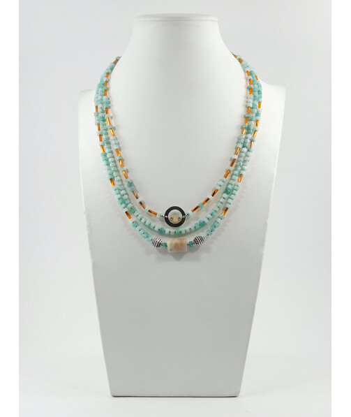 Exclusive necklace "Mena" Amazonite rondel, Solar log stone, 3 rows