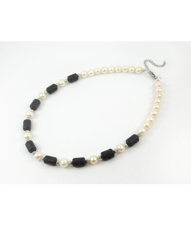 Exclusive necklace "Venice" Pearls, lava barrel