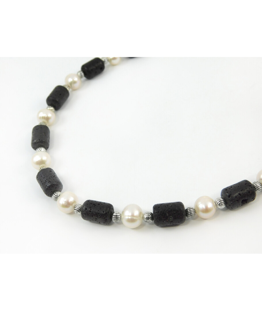 Exclusive necklace "Venice" Pearls, lava barrel