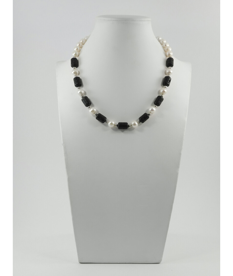 Exclusive necklace "Venice" Pearls, lava barrel