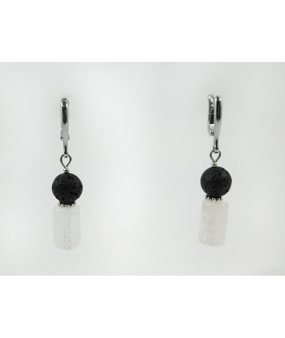 Exclusive earrings "Alps" rock crystal cylinder, Lava