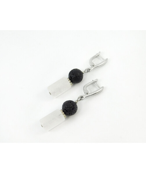 Exclusive earrings "Alps" rock crystal cylinder, Lava