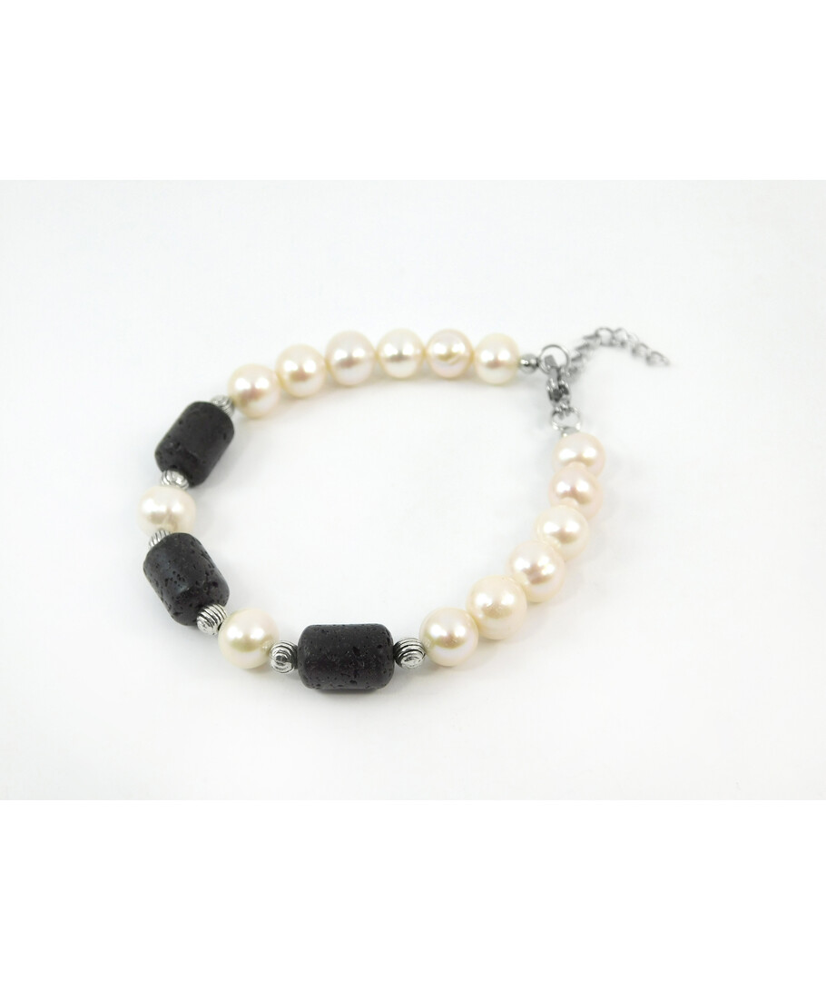 Exclusive bracelet "Venice" Pearls, Lava barrel