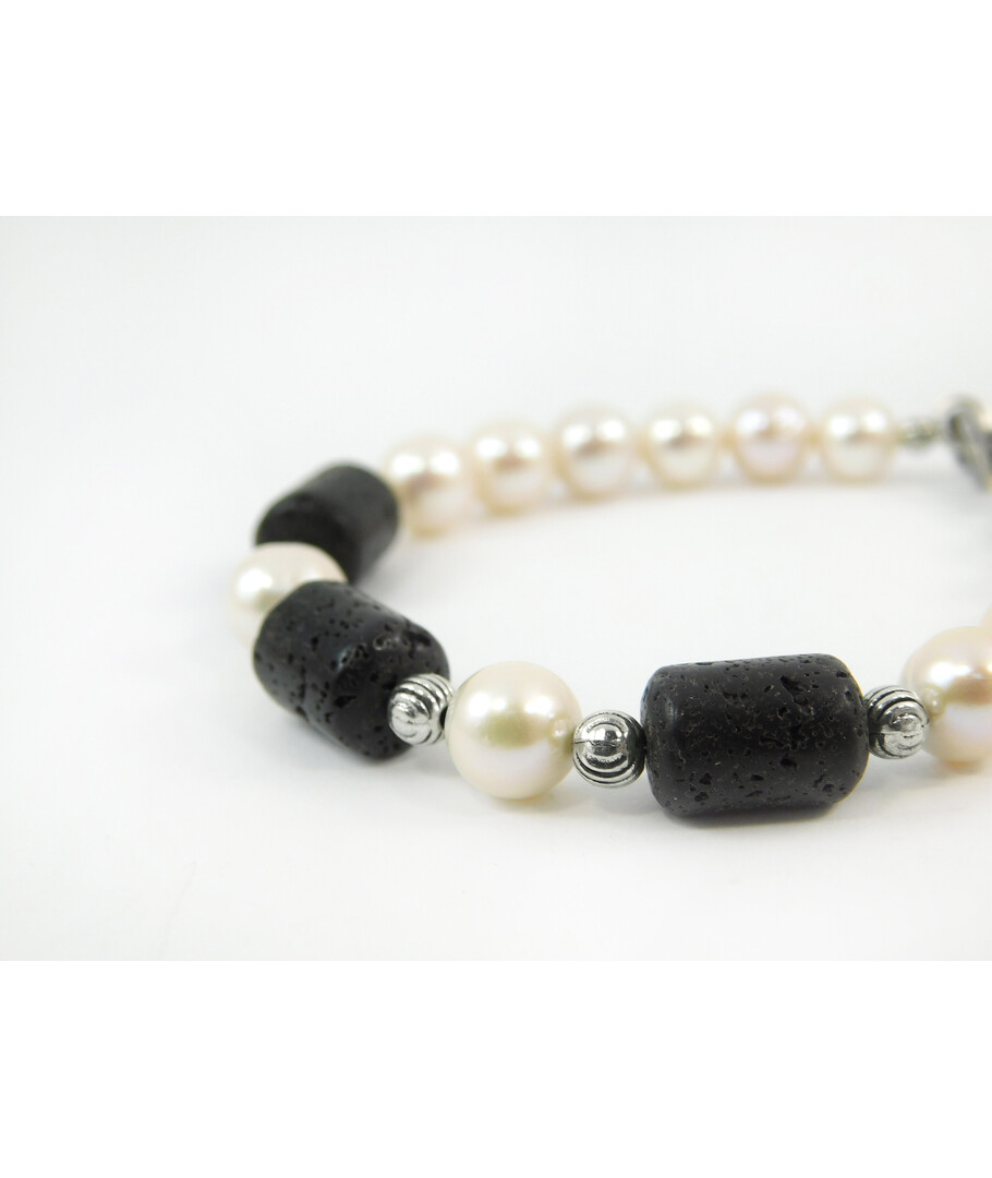 Exclusive bracelet "Venice" Pearls, Lava barrel