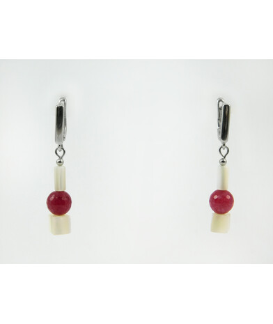 Exclusive earrings "Boston" Quartz face, Mother of pearl square, cylinder