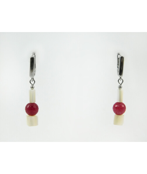 Exclusive earrings "Boston" Quartz face, Mother of pearl square, cylinder