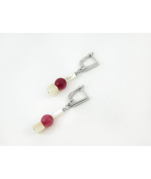 Exclusive earrings "Boston" Quartz face, Mother of pearl square, cylinder