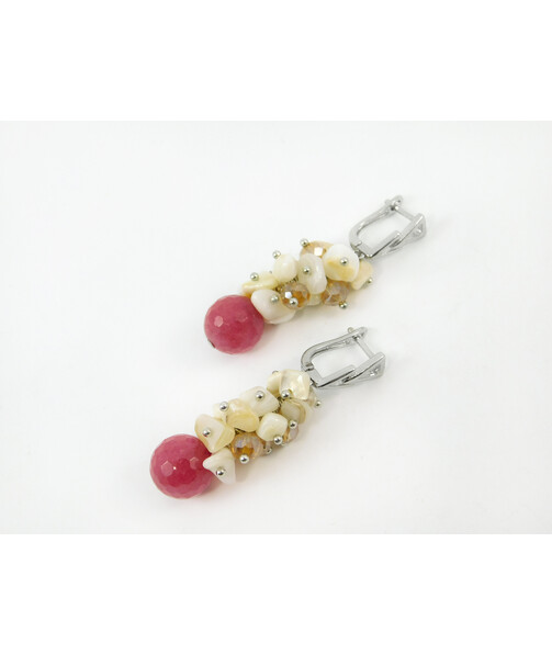 Exclusive earrings "Isidore" Quartz facet, Mother-of-pearl crumb