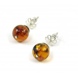 Silver stud earrings Amber resin