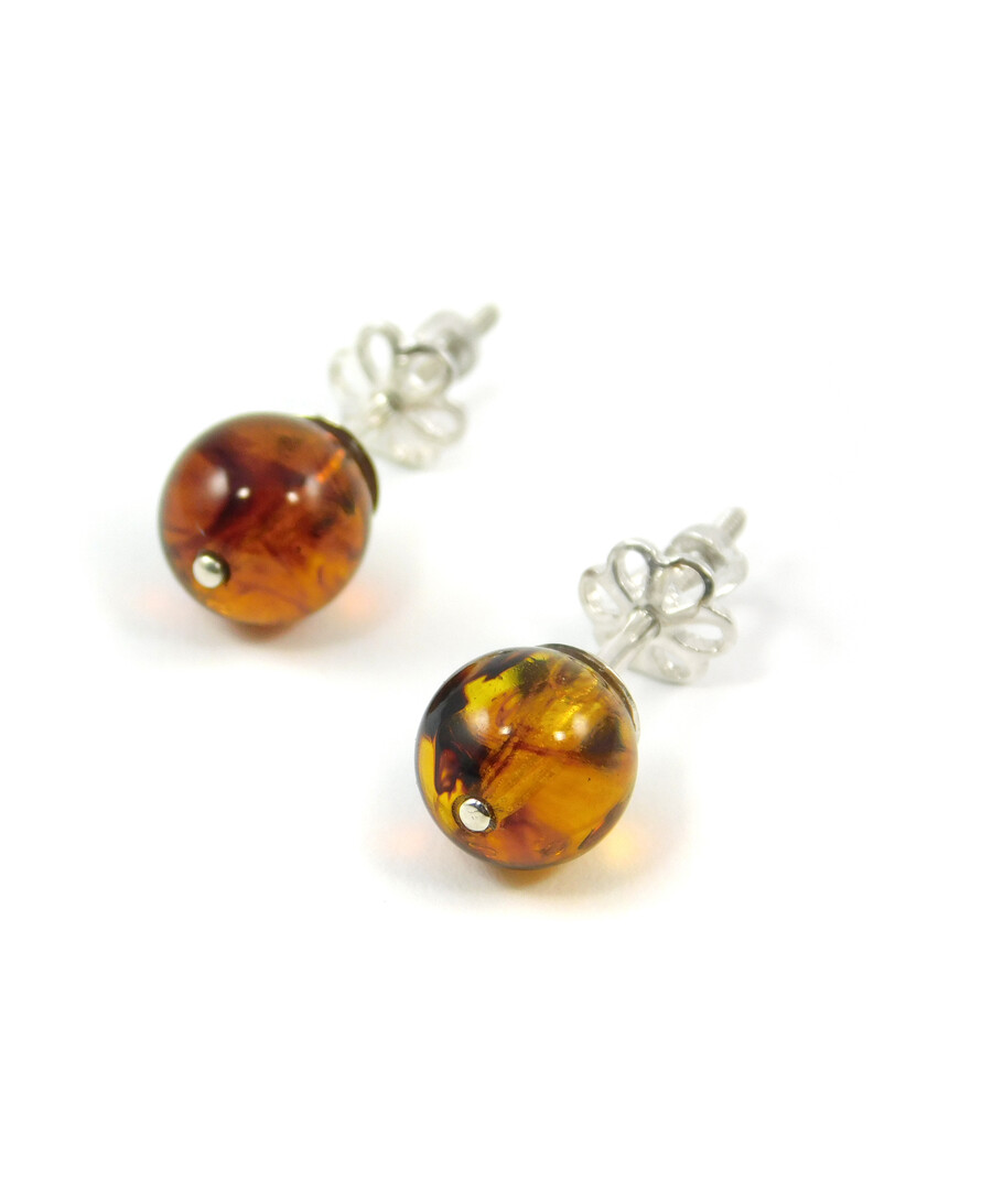 Silver stud earrings Amber resin