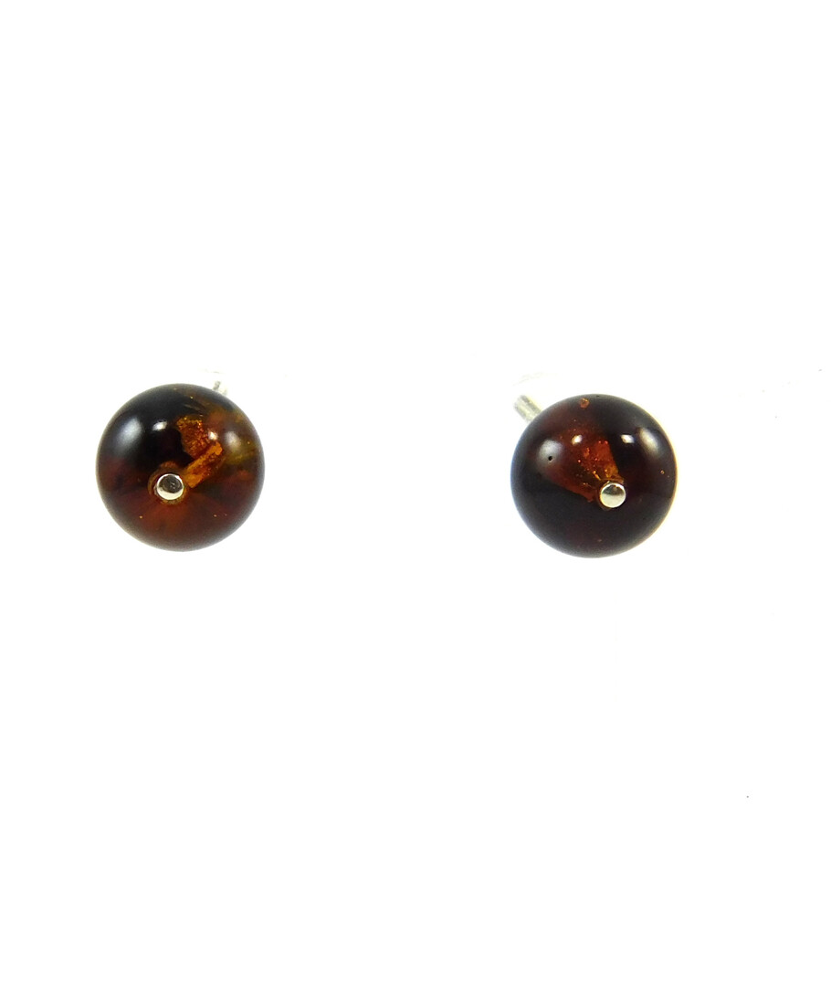 Silver stud earrings Amber resin