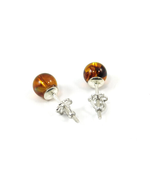 Silver stud earrings Amber resin