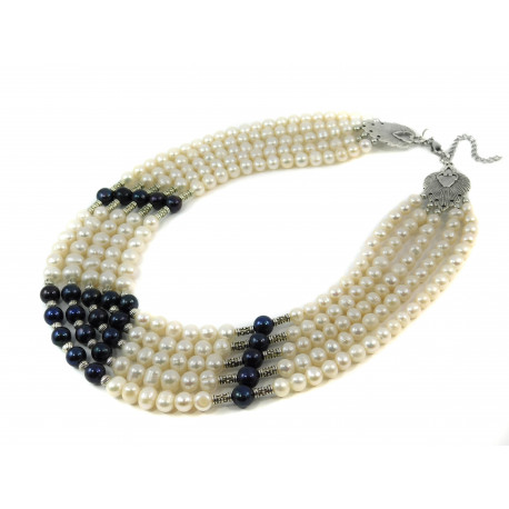 Exclusive necklace "California" Pearls black, white, 3 rows