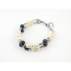 Exclusive bracelet "California" Pearls black, white, 2 rows