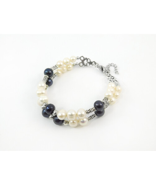 Exclusive bracelet "California" Pearls black, white, 2 rows