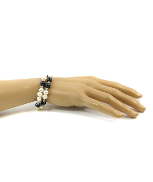 Exclusive bracelet "California" Pearls black, white, 2 rows