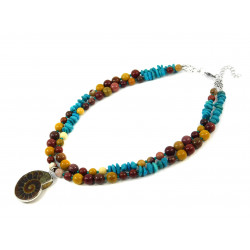 Exclusive necklace "Huanghe" Jasper, Turquoise crumb, 2-row
