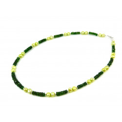 Exclusive necklace "Land of Oz" Multi-sapphire green, Rondel peach pearls, silver