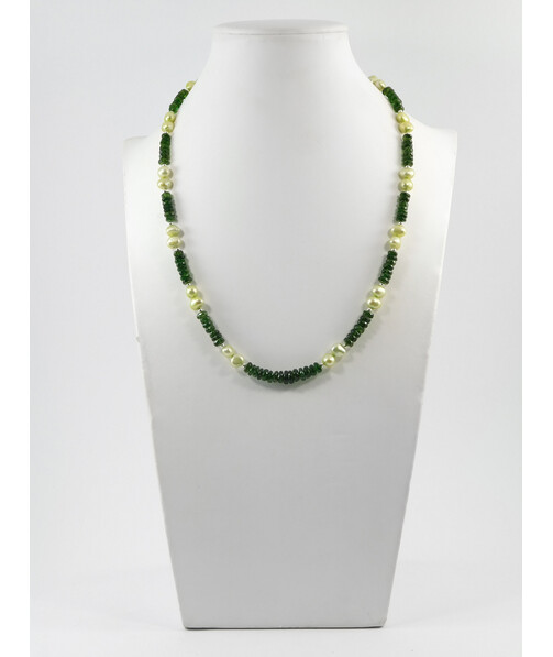 Exclusive necklace "Land of Oz" Multi-sapphire green, Rondel peach pearls, silver