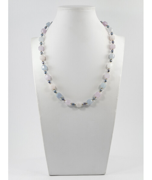 Exclusive necklace "Infinity" Multifaceted quartz, Black rice pearls