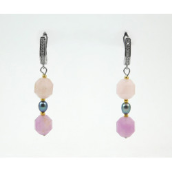 Exclusive earrings "Infinity" multi-faceted quartz, black rice pearls