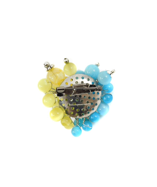 Exclusive brooch "Heart of Ukraine" Cat's eye, Citrine, Aquamarine