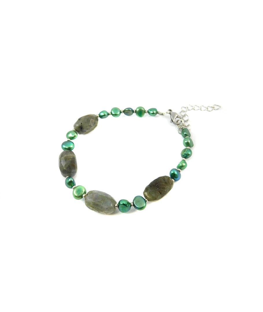 Exclusive bracelet "Tanzania" Labrador tail, Green pearls