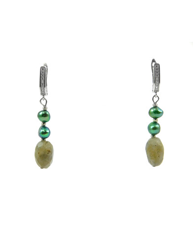 Exclusive earrings "Tanzania" Labrador tail, Green pearls