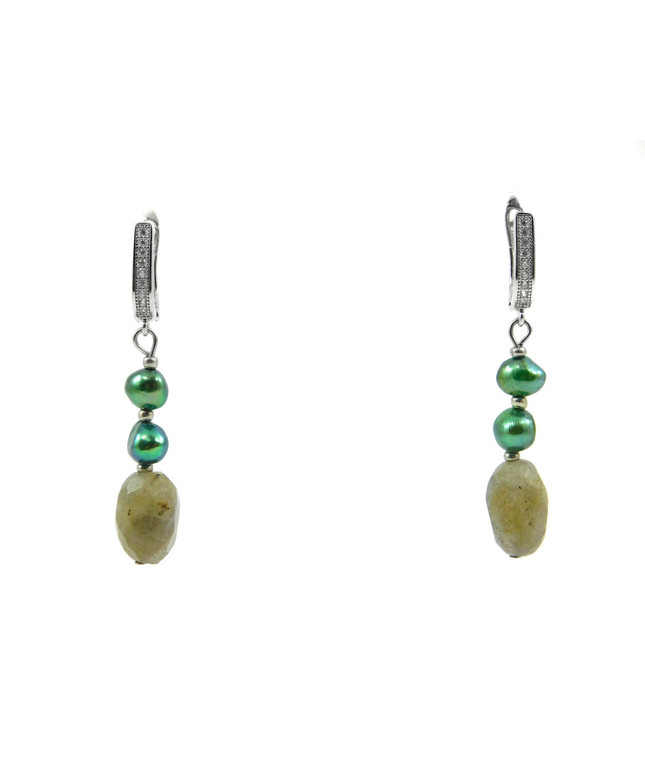 Exclusive earrings "Tanzania" Labrador tail, Green pearls