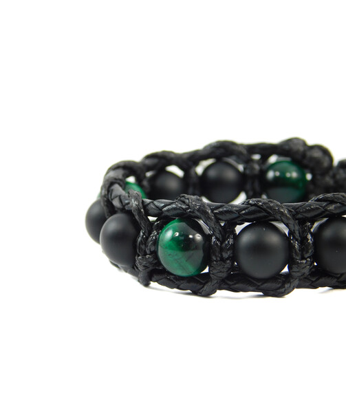 Exclusive leather bracelet "Arrest" Cat's eye green, Shungite