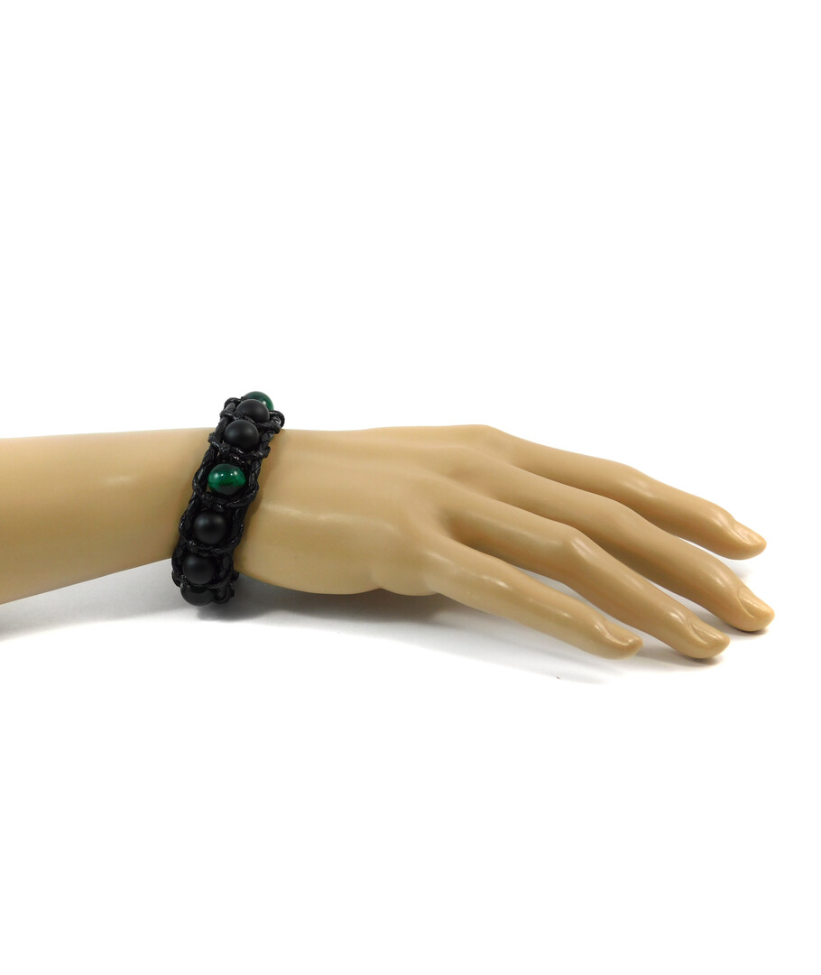 Exclusive leather bracelet "Arrest" Cat's eye green, Shungite