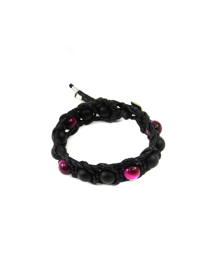 Exclusive leather bracelet "Arrest" Cat's eye pink, Shungite