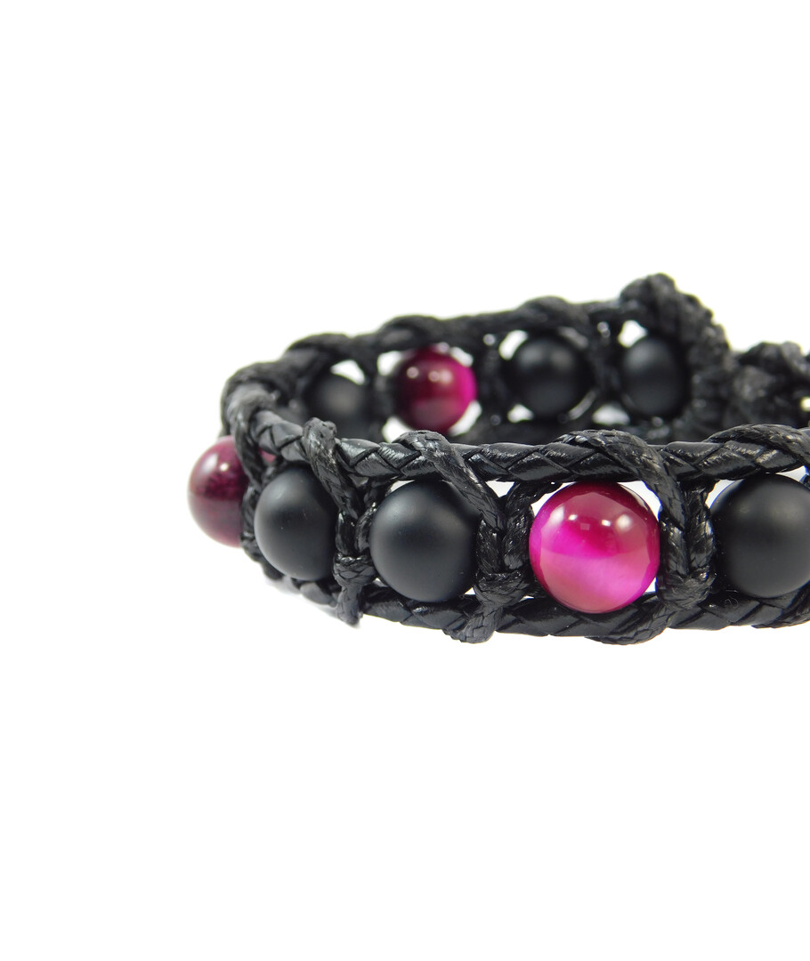 Exclusive leather bracelet "Arrest" Cat's eye pink, Shungite