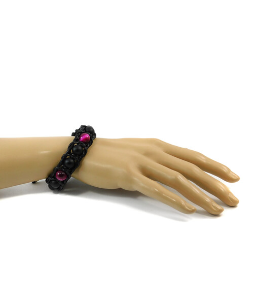 Exclusive leather bracelet "Arrest" Cat's eye pink, Shungite