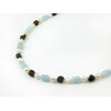 Exclusive necklace &quot;Serpentine&quot; Aquamarine barrel, Pearls, Garnet necklace