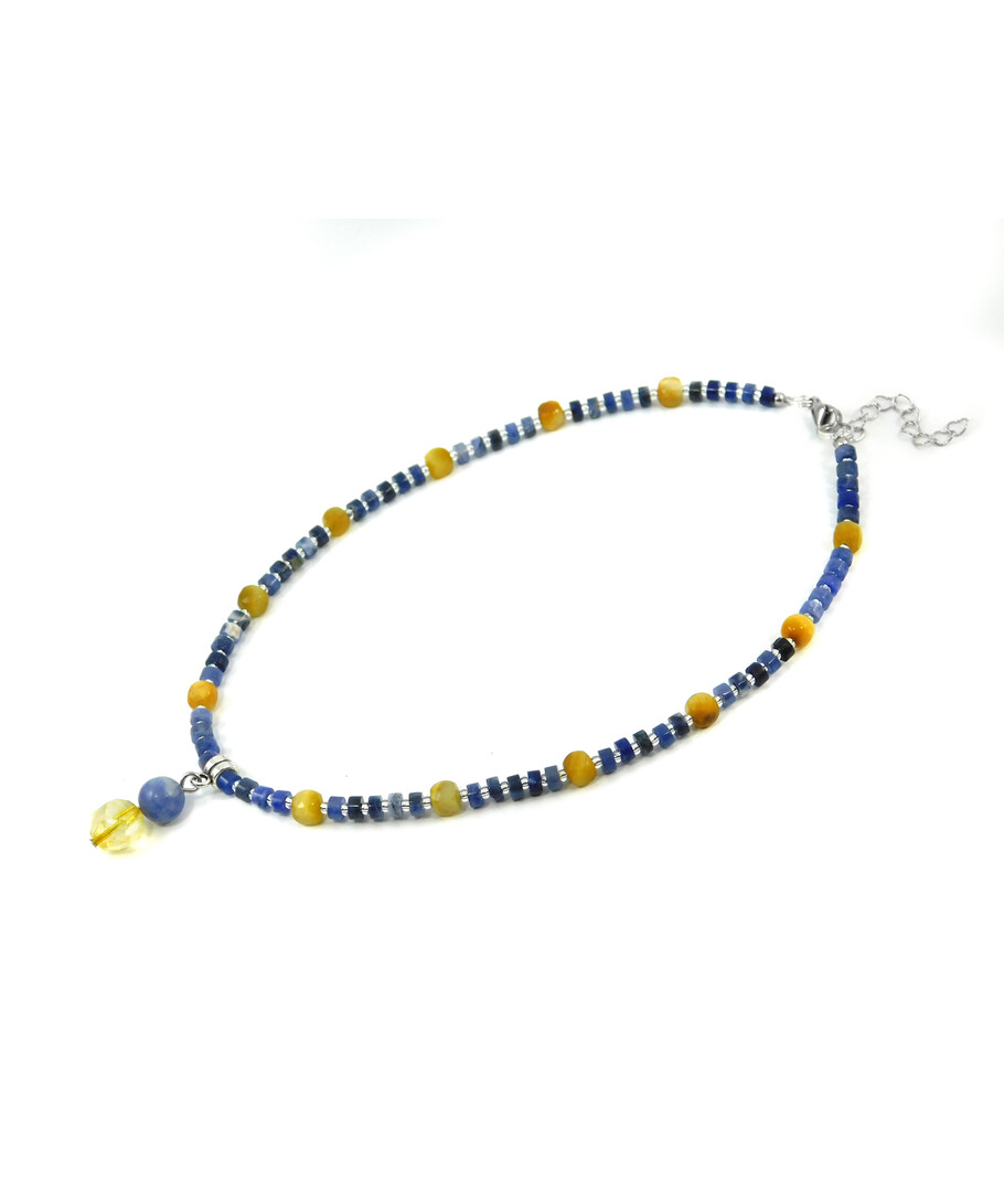 Exclusive necklace "Aidar" Sodalite, rondel, Cat's eye cube, Citrine