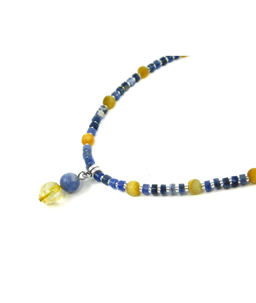 Exclusive necklace "Aidar" Sodalite, rondel, Cat's eye cube, Citrine