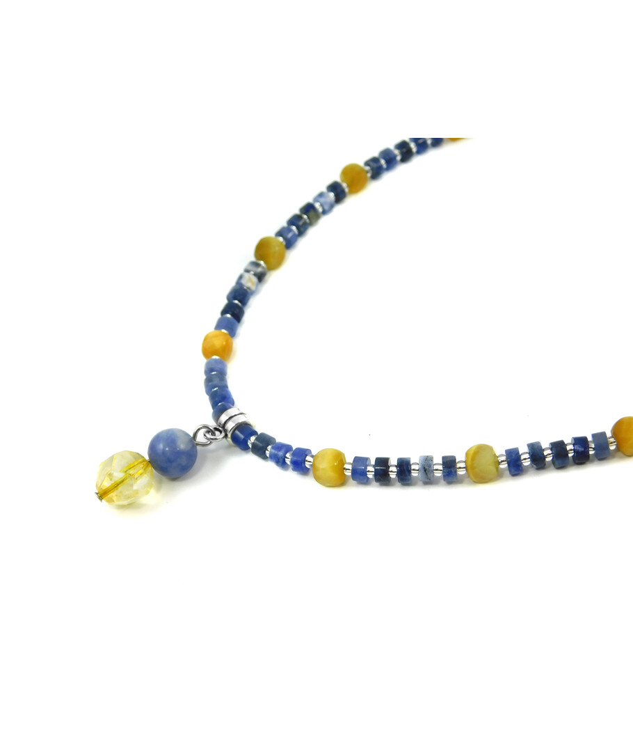 Exclusive necklace "Aidar" Sodalite, rondel, Cat's eye cube, Citrine